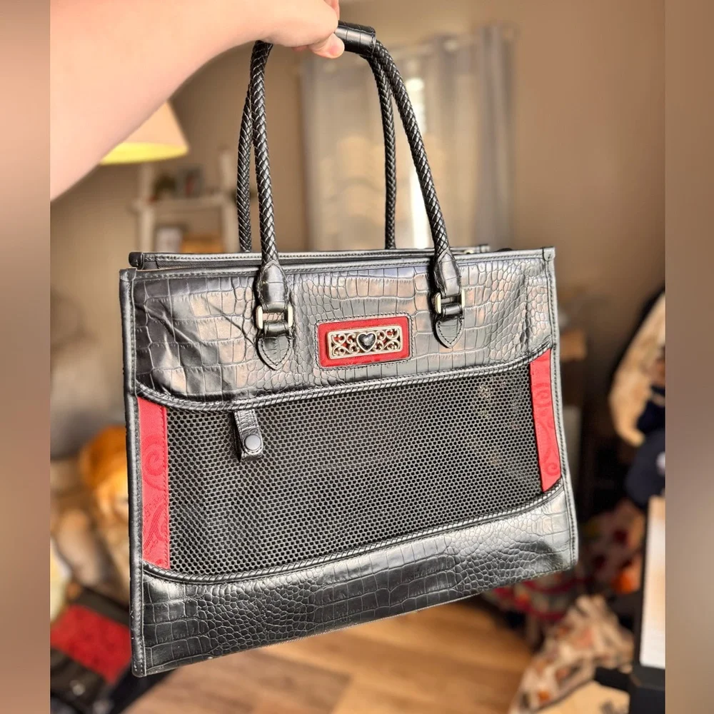 BRIGHTON Black and Red Faux Crocodile Skin Pet Dog Carrier Bag Vintage Luxury